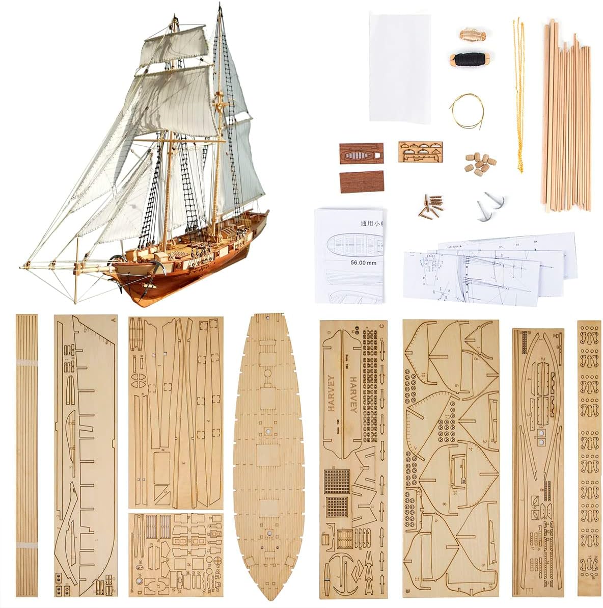 GAWEGM Ship Model Building Kits - Scale 1/96 Classics Antique Ship Model Harvey 1847 Wooden Sailboat DIY Hobby Boat - Image 3