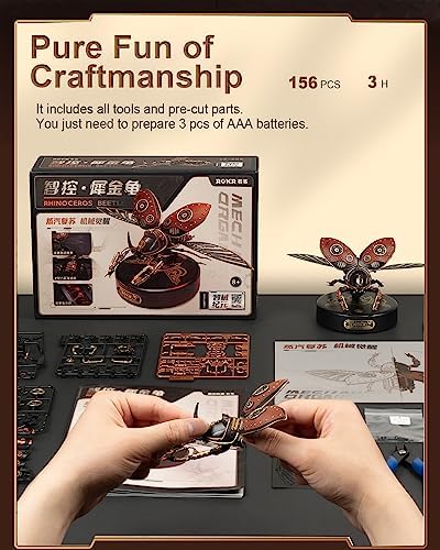 ROKR 3D Puzzles for Adults Electric Insect Metal Model Building Kit Desk Toys Hobby Kit for Adults Gift for Teens (Rhinoceros Beetle) - Image 6