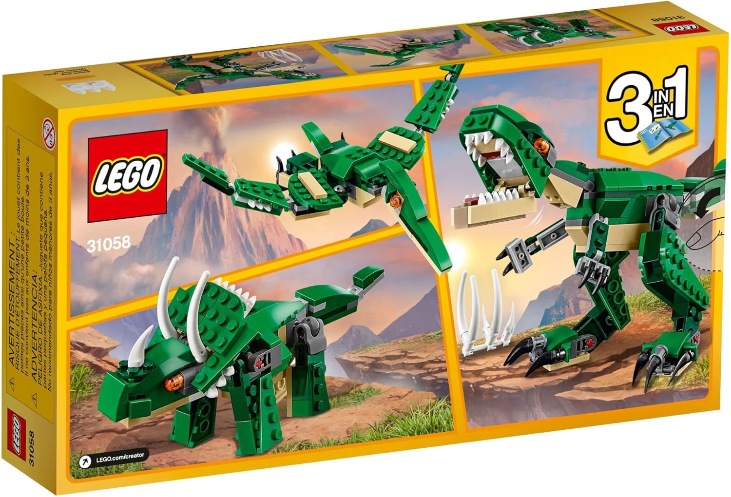 LEGO Creator 3 in 1 Mighty Dinosaur Toy, Transforms from T. rex to Triceratops to Pterodactyl Dinosaur Figures, Great Gift for 7-12 Year Old Boys & Girls, 31058 - Image 3